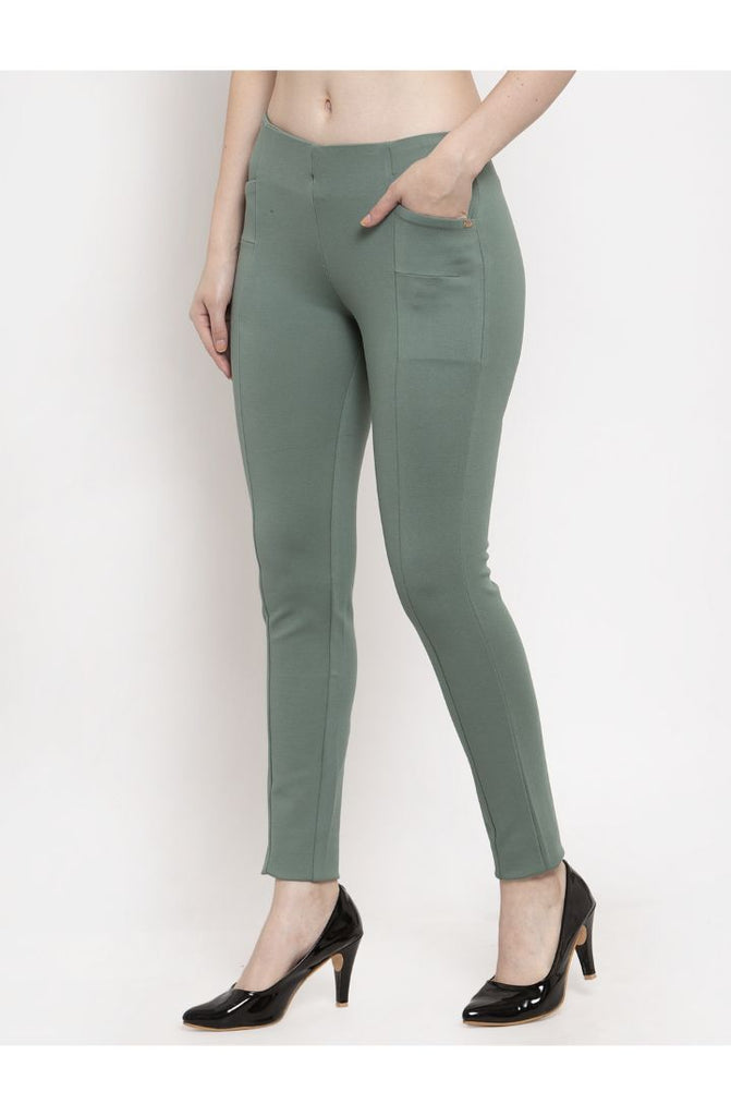 Green Narrow Fit Central Stitch Trouser Pant