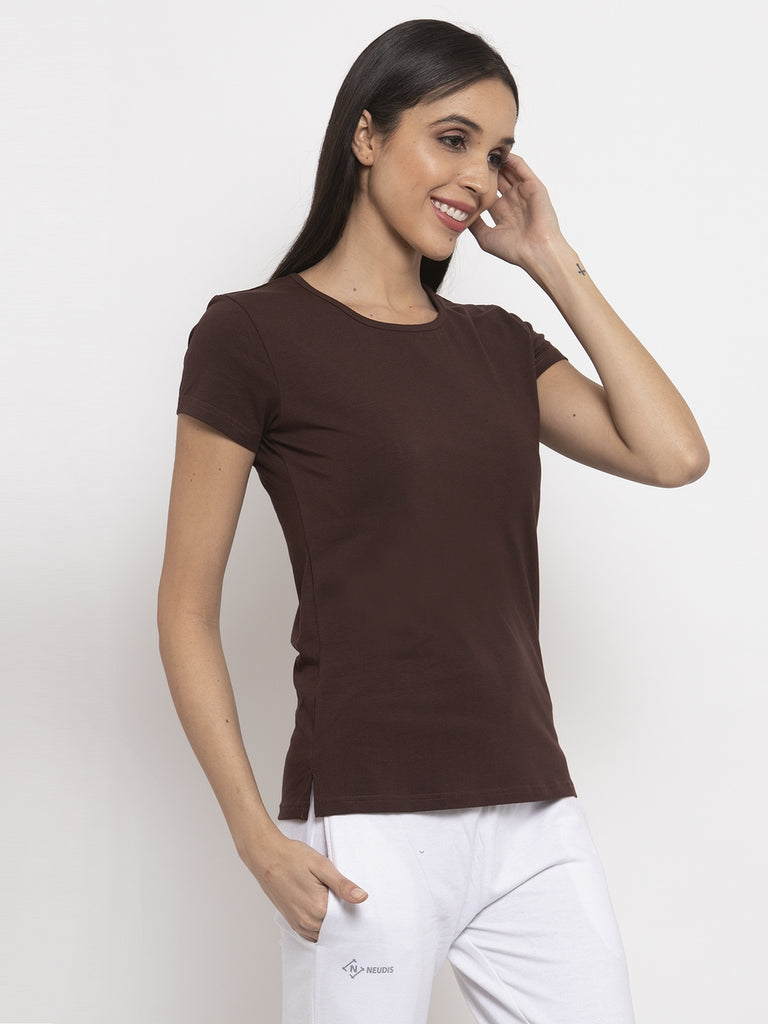 Brown Round Neck Double Layered T-Shirt 