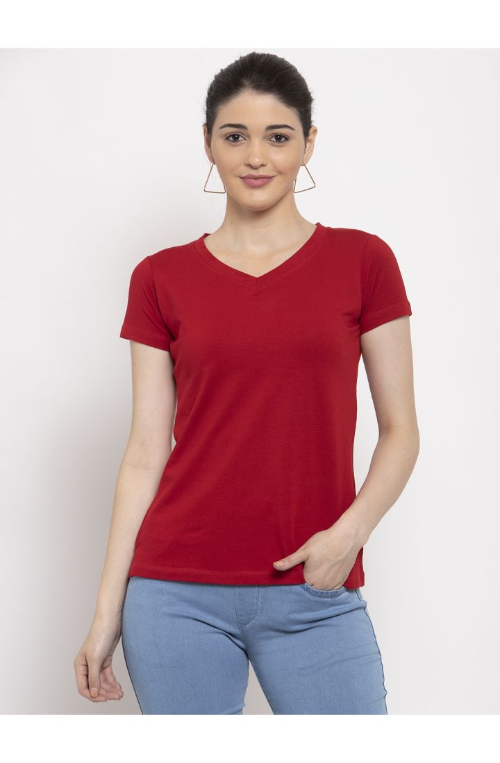 Buy V-Neck Plain T Shirts Online - Maroon for | Prag & Co