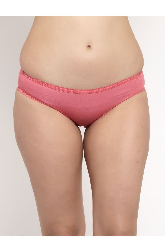 Buy Peach Laced Bikini Modal Panty Online  