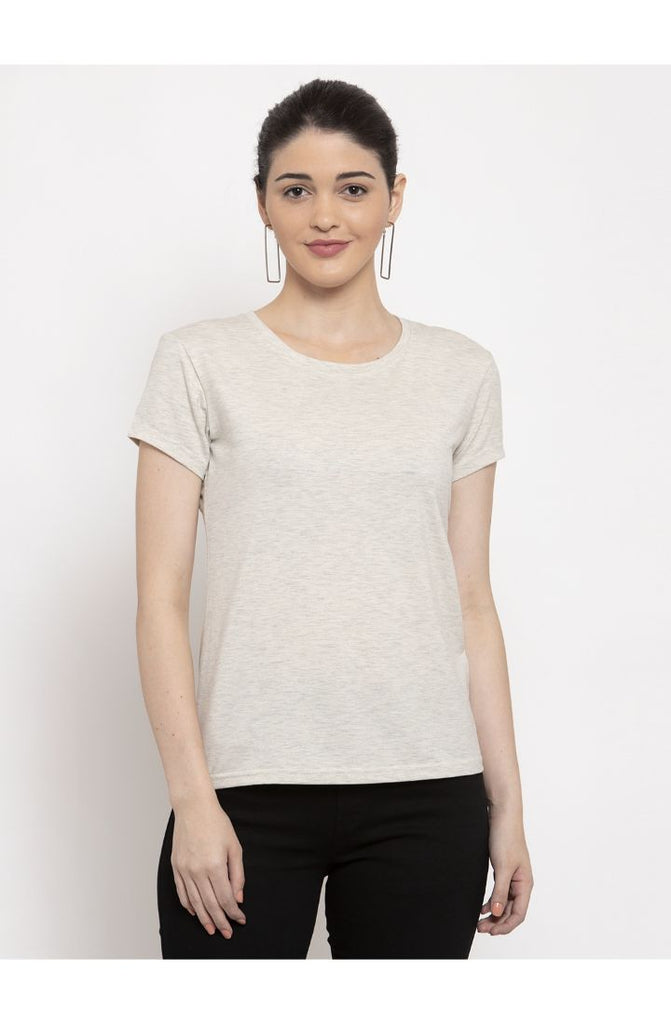 Melange White Cotton Melange Plain T-Shirt 