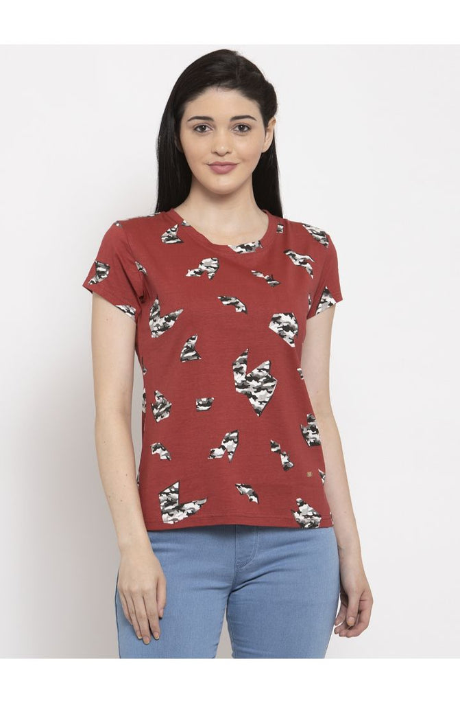 Camo Red Round Neck T-Shirt Organic Cotton All Over Print