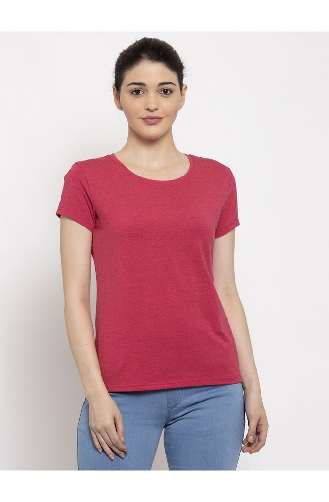 Cotton Melange Plain T-Shirt - Melange Pink