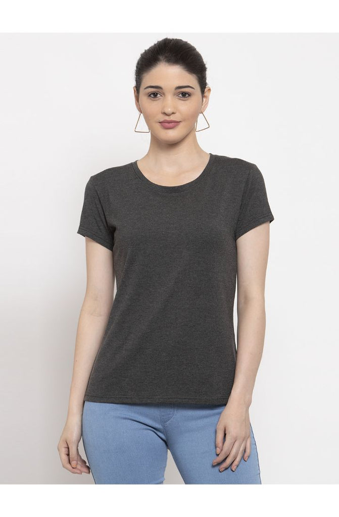 Ash Grey Cotton Melange Plain T-Shirt 