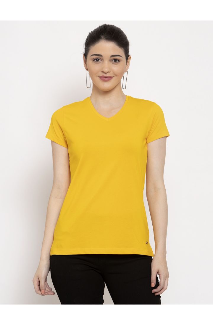 Unravel Minimer for mig Buy V-Neck Plain T Shirts Online - Yellow for women's online | Prag & Co