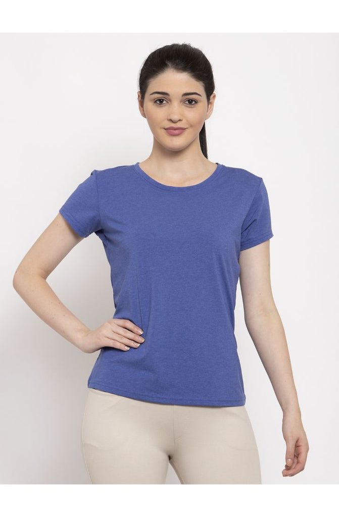 Cotton Melange Plain T-Shirt - Melange Blue