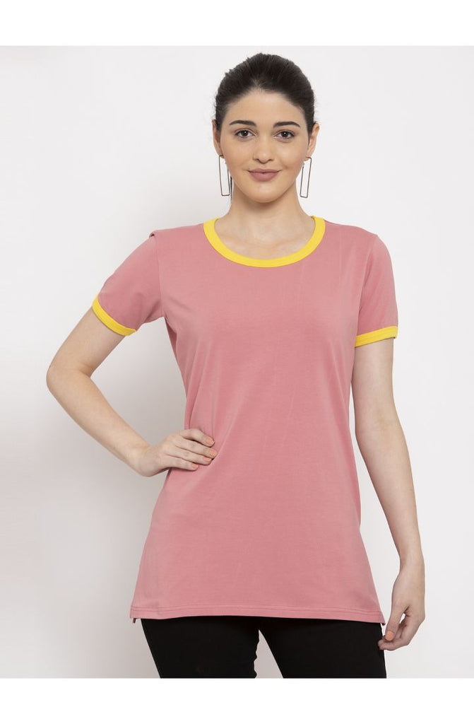 Round Neck Long Tees - Hot Coral