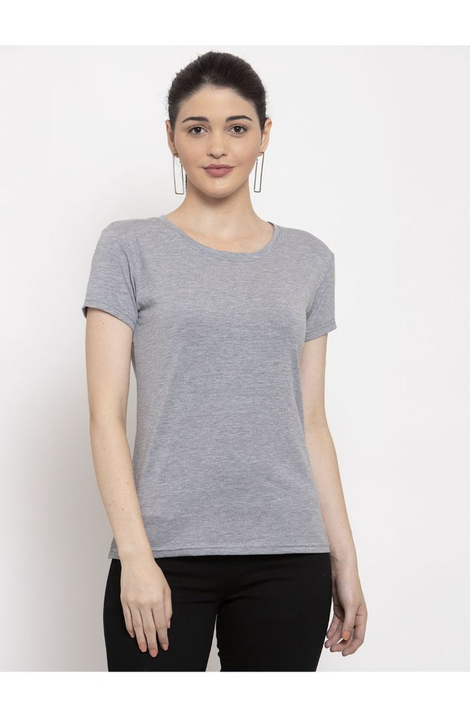 Melange Grey Cotton Melange Plain T-Shirt 