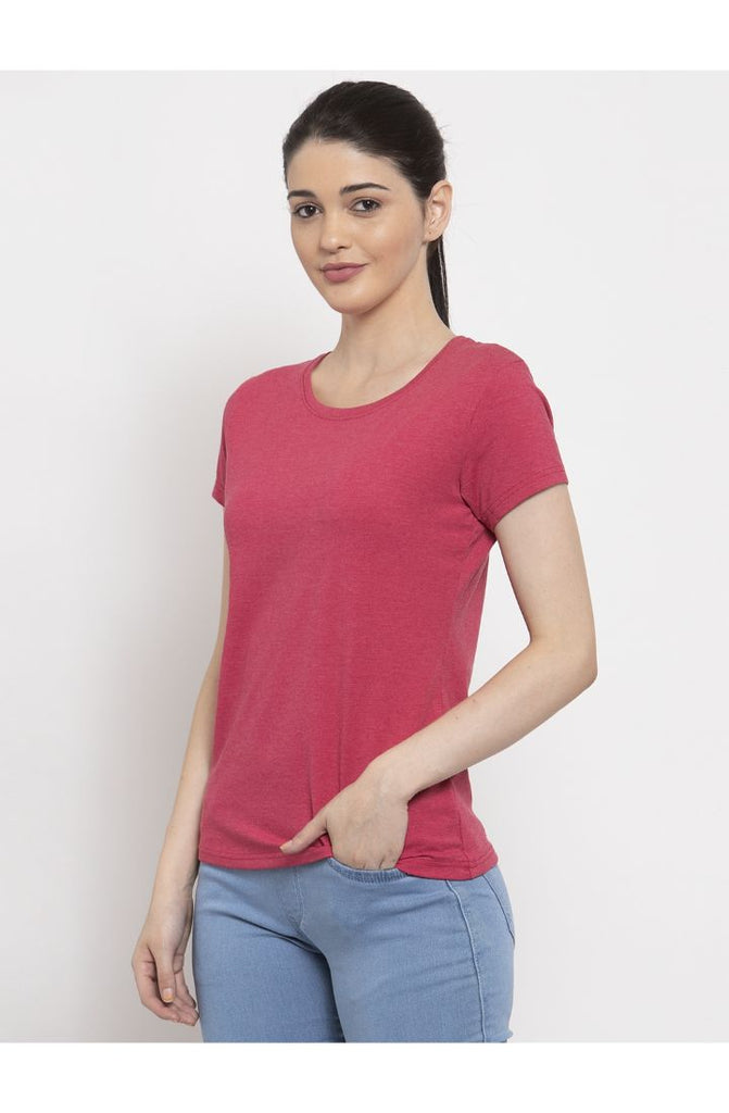  Melange Pink Cotton Melange Plain T-Shirt