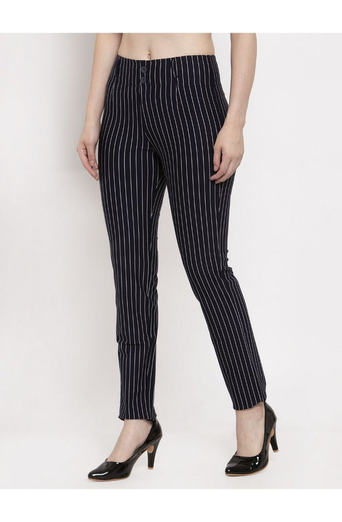 Shop for Navy Stripped Straight Fit Trouser Pant 