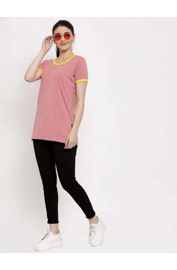 Shop for Hot Coral Round Neck Long Tees