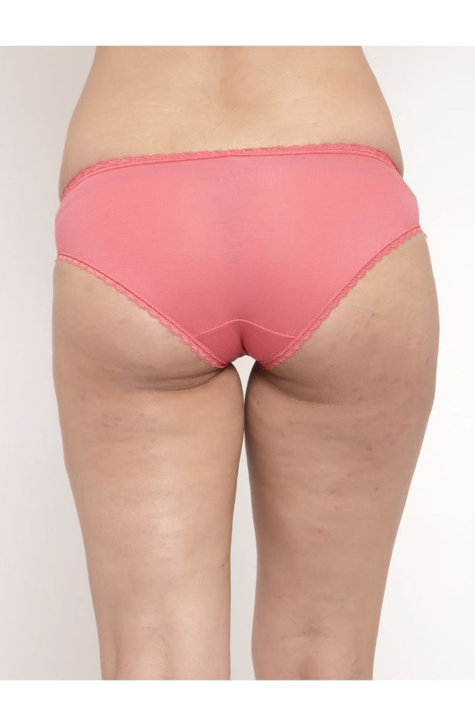 Buy Peach Laced Bikini Modal Panty at Prag & Co. 