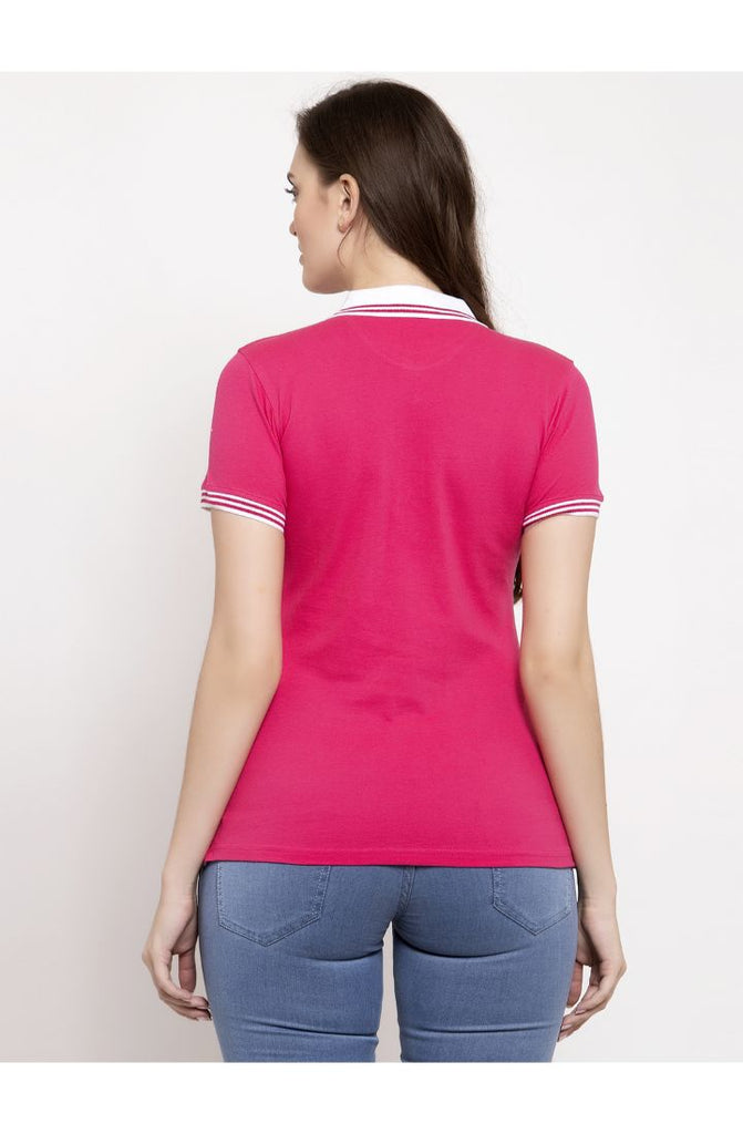 Buy Women Pink Polo Neck Tees Online