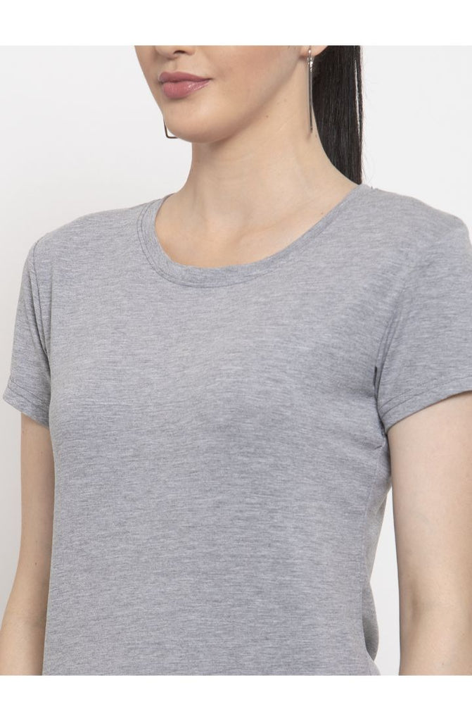 Melange Grey Cotton Melange Plain T-Shirt For Women