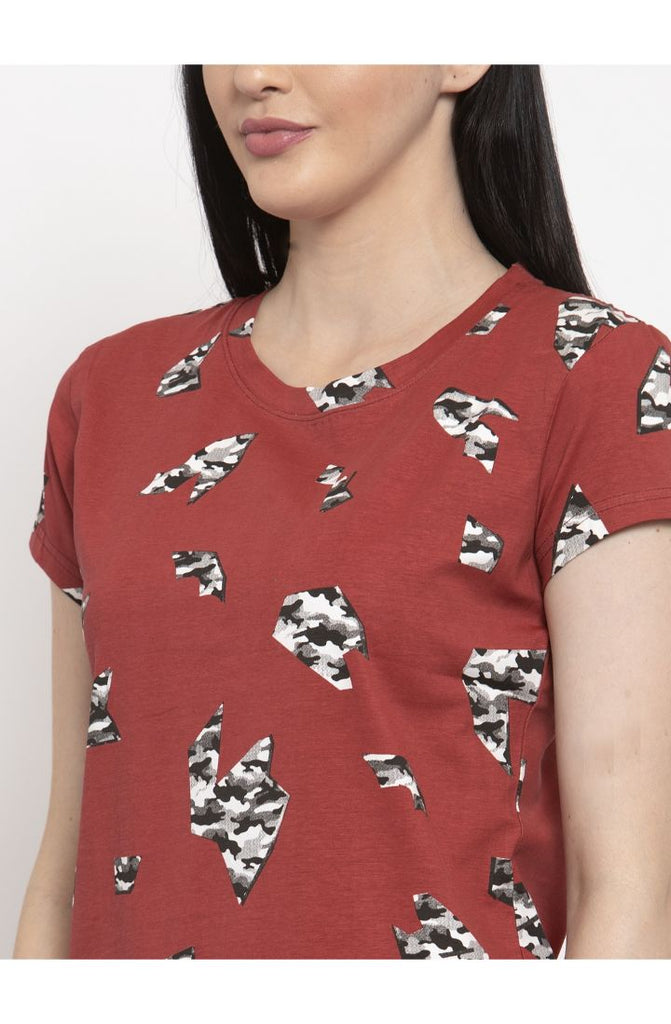 Camo Red Cotton T Shirt For Women at Prag & Co. 