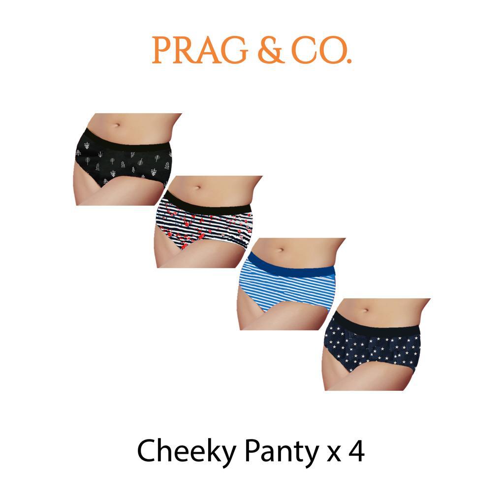 Cheeky Panty 4 PC Pack - Christmas Print-Floral Lines - Sky Lines-Star Print