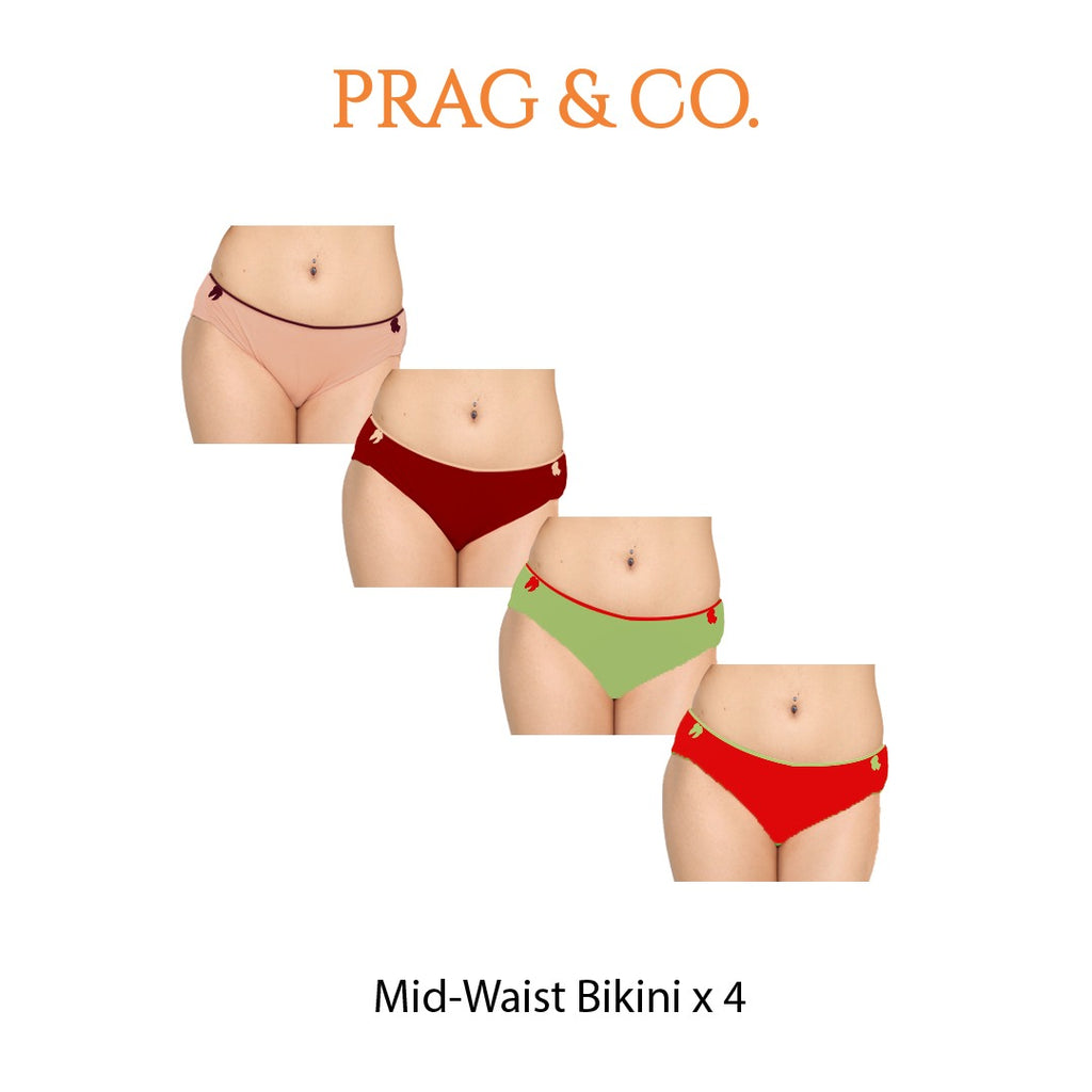 Bikini Brief 4 PC Pack - Pista-Carrot Red - Peach-Purple