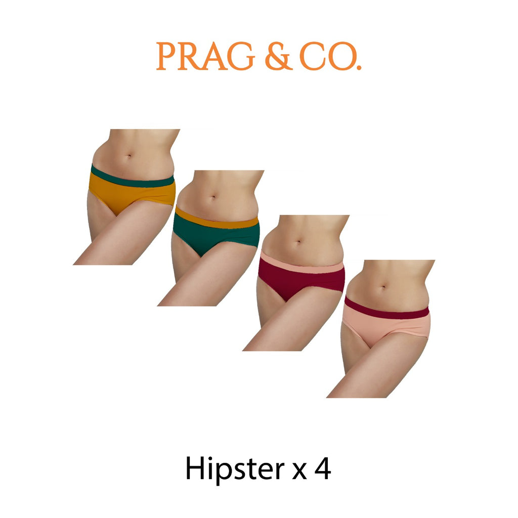 Hipster Brief 4 PC - Green-Yellow - Pink-Peach