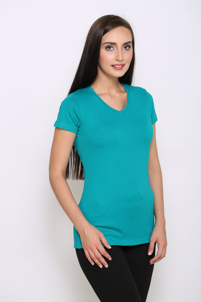 Buy Sea Green V Neck T shirt for Womens