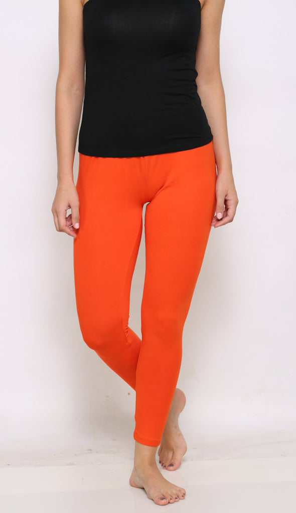 Orange ankle length leggings for women