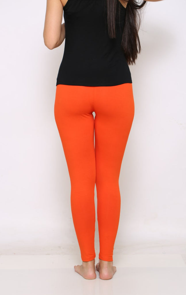 Orange ankle length leggings for ladies