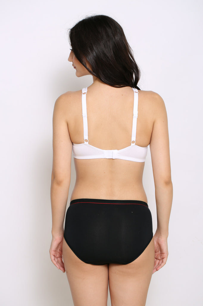 Back Side White Moulded Cup T-Shirt Bra With Black Panrty